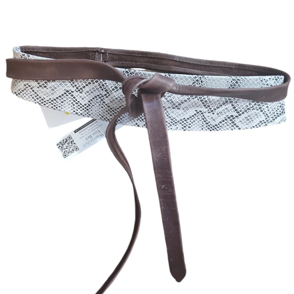 ADA COLLECTION Brown Snake Print Leather Wrap Belt One Size O/S